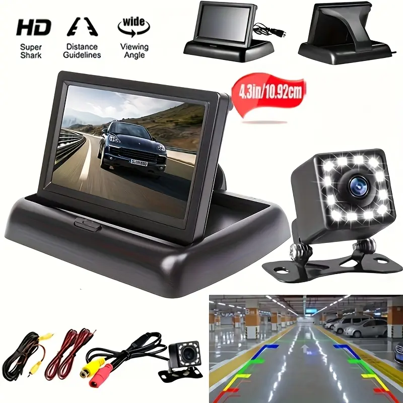 1set Easy-Install 10.92cm Backup Camera Kit with Night Vision - AHD Monitor for Cars, Trucks, RVs & More - Includes LCD Screen, Power Cables