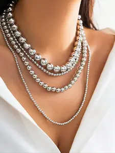 Vintage Punk Style Multi-Layer Irregular CCB Bead Necklace, Stylish Jewelry for Women, Perfect Accessory for Holiday Parties, Chunky Chain Necklace, Modern Versatile Accessories, Exquisite Chain Jewelry, Punk Layered Necklace