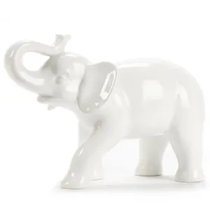 212 MAIN White Ceramic Elephant Decor Figurine - 9.5 in. Large Home Decor Statue, Home Accessory