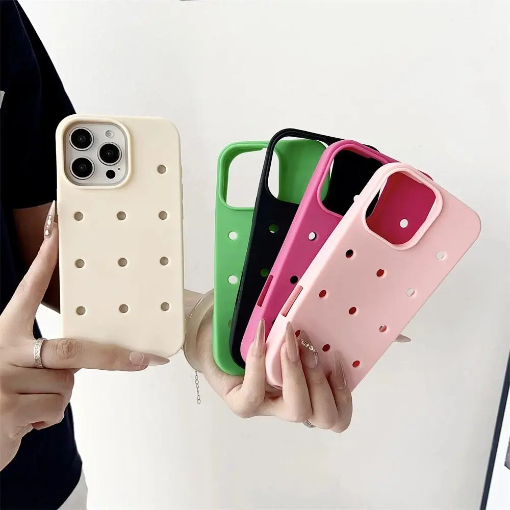 DIY Soft Silicone Croc Charms Protective Shockproof Phone Case for iPhone 17/16/15/14/13/12/11 Pro Max/X/XS Plus, Solid Color Breathable Smartphone Casing Mobile Phone Accessory