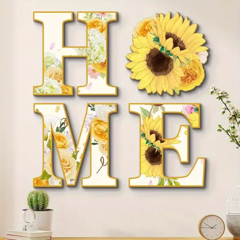4-Piece Wooden Sunflower Decor Set, Rustic Style Home Accents, Easy Install Living Room/entryway/dining Wall Art Aesthetic Wall Decor Decoration Items, Universal Gift, Trendy Design
