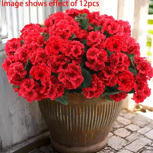 6Pcs Artificial Geranium Flowers for Outdoors, Geranium Silk Red Flower, Outdoor UV Resistant Garden Plants, Faux Decorative Flowers for Christmas Home Kitchen Table Centerpieces Decor