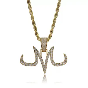 CELIKY US Zircon Iced Out Hip-Hop Letter Pendant Necklace, Dragon Ball Z Majin Buu M Personalized Initial Sparkling Cubic Zirconia Diamond Necklace, Unisex Streetwear DBZ Hip Hop Jewelry, Trendy Party Wear Accessories for Men and Women