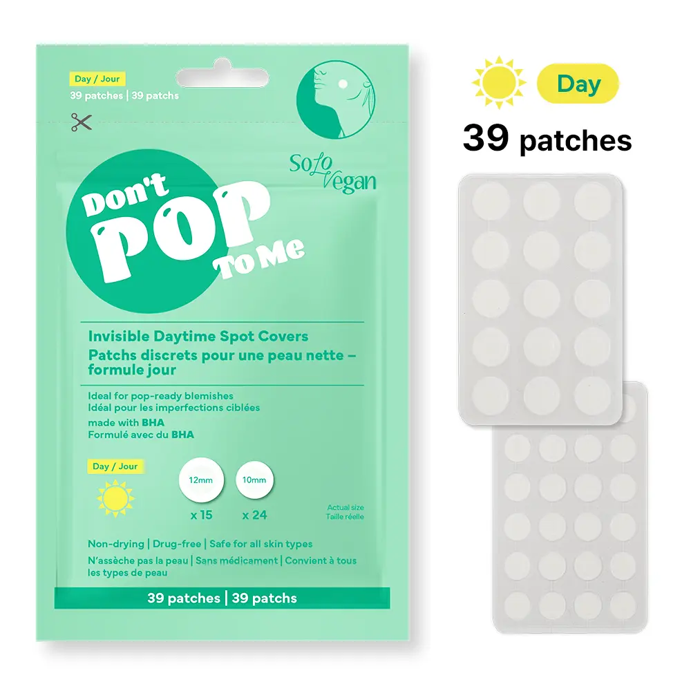 SoloVegan Invisible Daytime Acne Patches with Salicylic Acid (BHA) - Acne Treatments, Non Toxic, Fragrance Free, Cruelty Free, Oily Skin Blemish Spot Treatment, Blackhead Removal, 39 Pieces, Anti-Acne, 39 Count