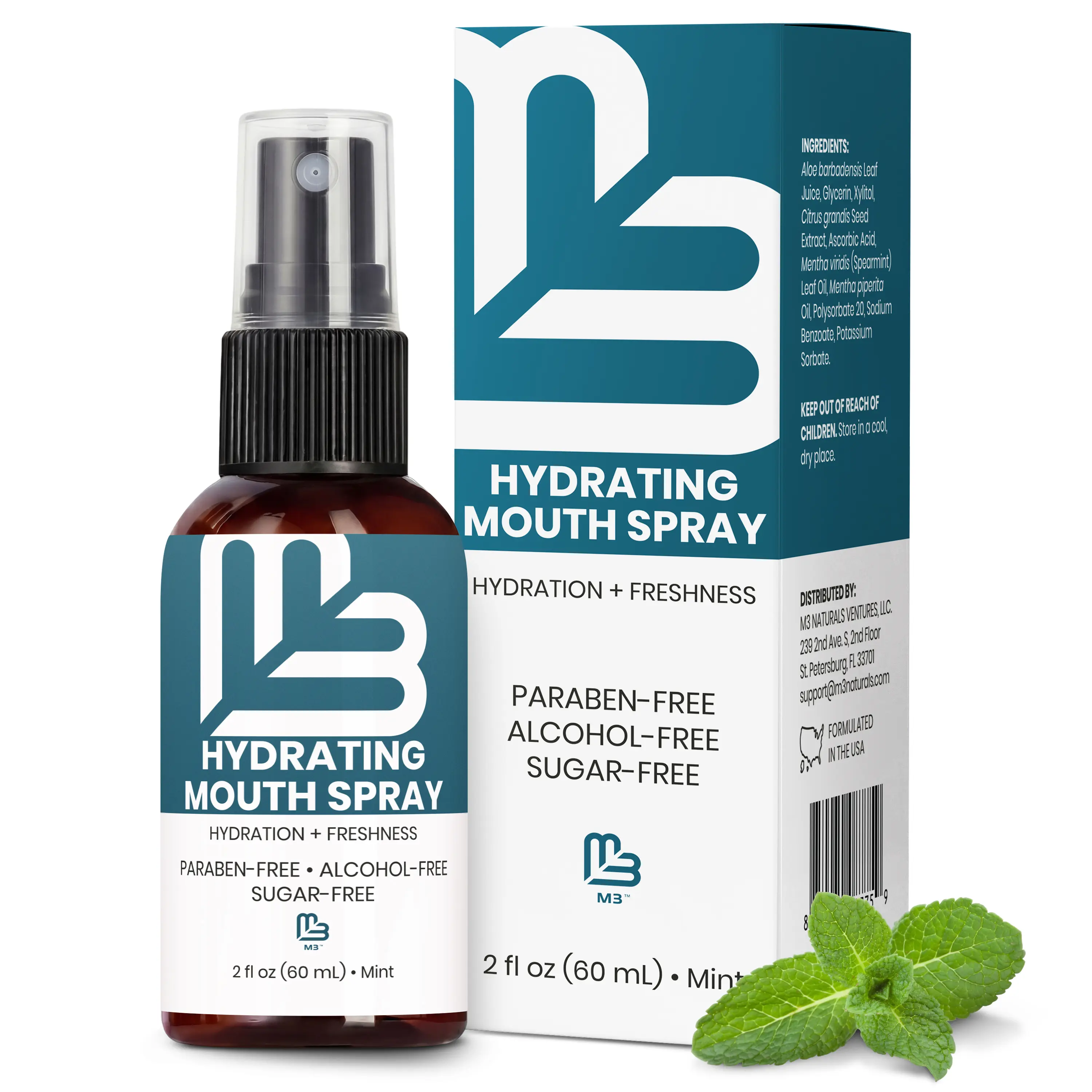 M3 Hydrating Dry Mouth Spray (2 fl oz) With Xylitol | Mint Flavored, Fast Acting, Sugar-Free & Alcohol-Free Oral Spray for Moisture and Fresh Breath, Travel Size