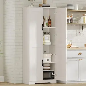Tall Pantry Cabinet, 60" Kitchen Pantry Storage Cabinet with 2 Doors and Adjustable Shelves, Freestanding Kitchen Cabinet, Cupboard for Dining Room, Bathroom, Living Room