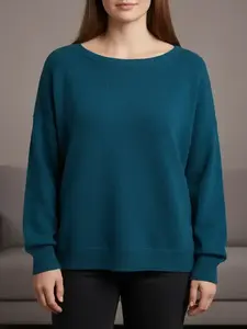 [Plus Size] Solid Drop Shoulder Sweater Pullover, Casual Long Sleeve Scoop Neck Jumper for Fall & Winter, Women's Clothing for Daily Wear, Womenswear