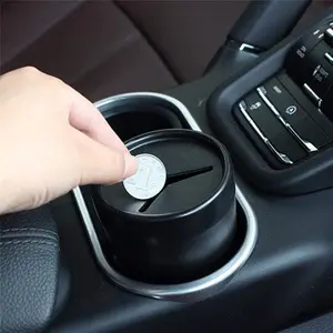 【Christmas Deal】Portable Piggy Bank Car Coin Storage Box, Plastic Change Bucket in the Car, Removable, can Store 120 Mixed Coins, Suitable for Outdoor Car Home Desktop Bedroom Decoration (Black)