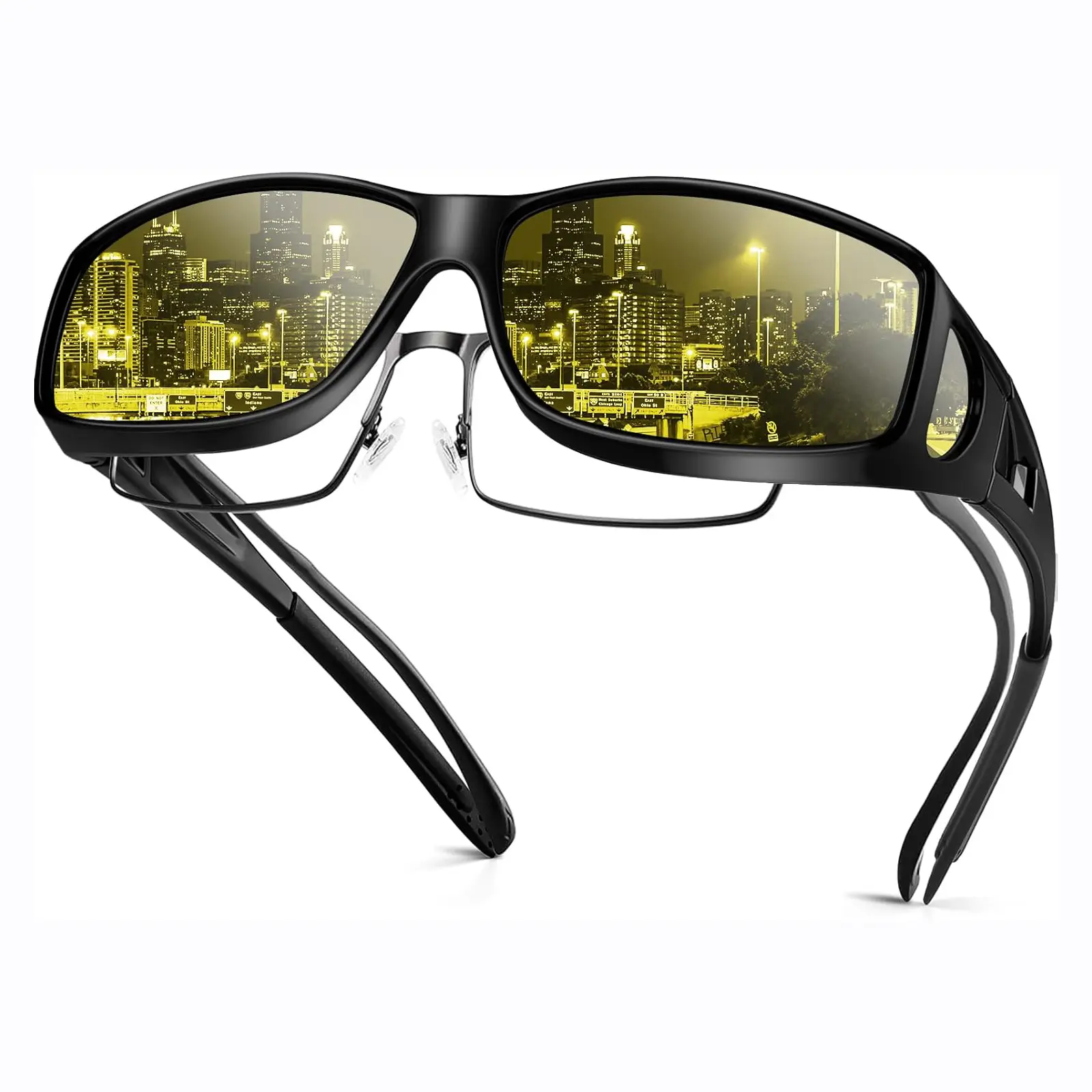 Oversized Driving Eyewear with Polarized Lenses for Anti-Glare Protection, Full Rim Fit Over Night Vision Glasses for Men and Women, Oversized Glasses