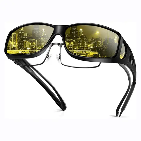 Unisex Plastic Oversized Over-Glasses Sunglasses - Polarized Anti-Glare Lenses, Full Rim, All Seasons, Women's Leopard Print Night Driving Eyewear, Over-Glasses Men's Sunglasses, Anti Glare Polarized