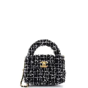Pre-owned CHANEL Tweed Top Handle Bags Kelly Top Handle Shopping Bag Quilted with Sequins Nano by Rebag