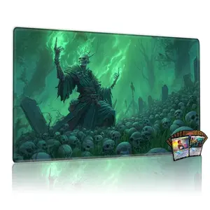 TCG, MTG, CCG RPG trading card game MATS, skeletal necromancer casting green arcane magic over a graveyard of skulls, dark forest motif, anti-slip, washable, table mats, mouse pads, desk decor, Gaming Mouse Pad