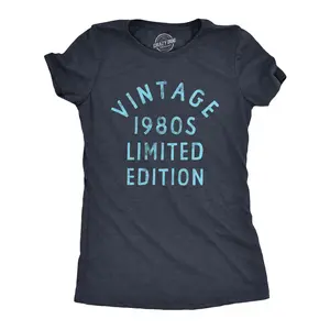 Womens Vintage 1980s Limited Edition T Shirt Funny Cool 1980 Theme Classic Tee for Ladies Funny Womens T Shirts Cute Vintage Fashion Casual Ladies T-Shirt Gift Funny Vintage Top Women's Novelty Tees Navy