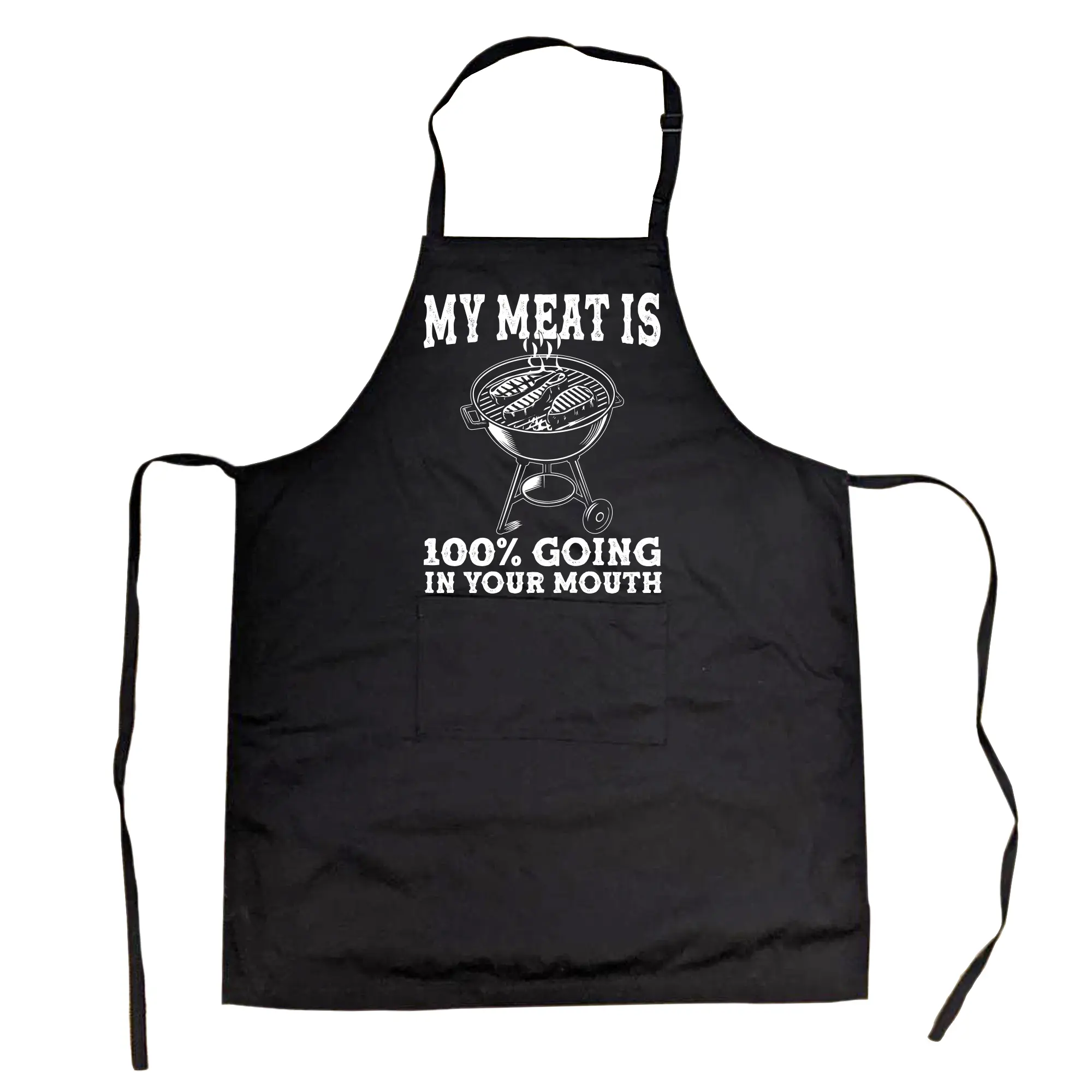 My Meat Is 100 Percent Going In Your Mouth Cookout Apron Sarcastic Graphic Novelty Grill Wear Funny Aprons Adjustable Household Items Graphic Print Patriotic Grill Apparel Funny Food Cover Grilling Apparel for Black -