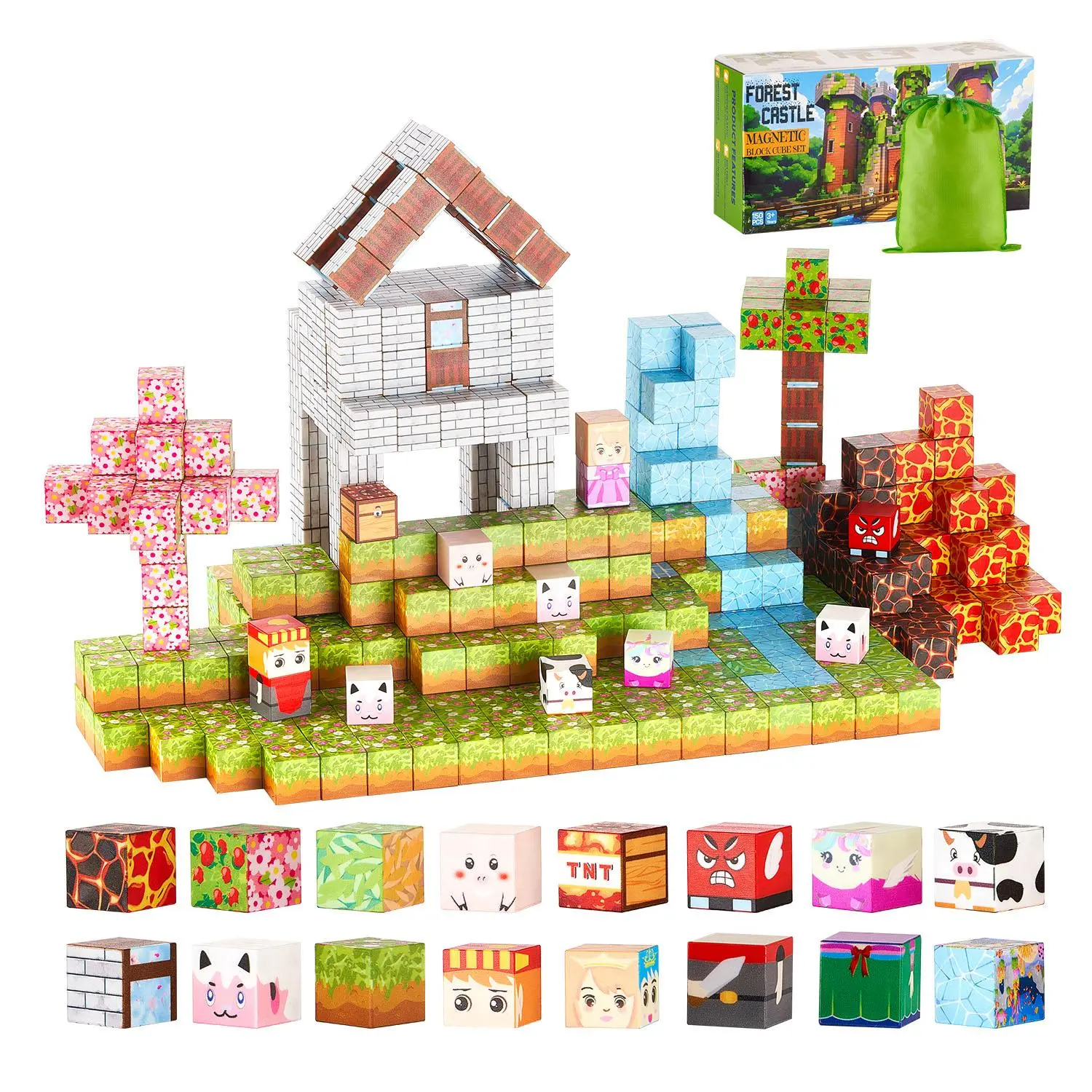 VEVOR Magnetic Blocks,  150 PCS Forest Castle Set, Magnetic Building Cubes for Kids, STEM Montessori Sensory Toys for Christmas Birthday Gift, Construction Stacking Toy for 3+ Years Old Boys & Girls, Model Building Blocks, Magnetized Construc#BackToSchool
