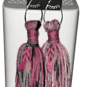 Teardrop Custom Yarn Fringe Earrings - Handmade Fashion Accessory