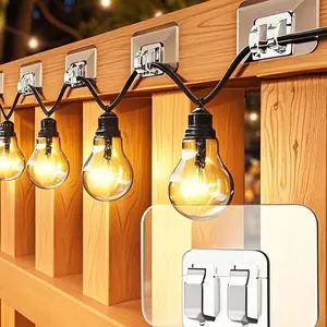 1-50pcs Plastic Transparent Hooks for Outdoor String Lights, No Drill Cable Clips, Adhesive Mount, Waterproof Self Adhesive Clips