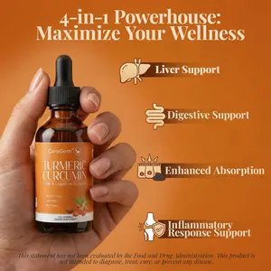 Turmeric Curcumin & Milk Thistle Liquid Drops for Liver Health Support | Herbal Blend with Dandelion, Chamomile, Black Pepper & Ginger | Orange Flavor | 2 fl oz