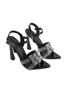 Summer Stylish Women's High Heel Sandals, 12cm Height Open Toe, Elegant PU Leather with Rhinestones for Parties and Work, Elegant Party Footwear