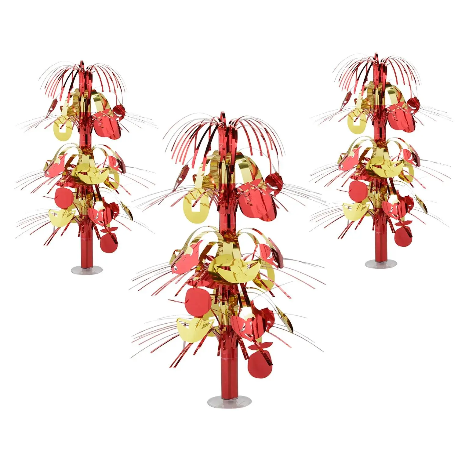 3-Pc Traditional Shiny Lunar New Year Red & Gold Tabletop Fountain Decorations, 18-in Festive Centerpieces for Prosperity & Community Events, Multicolor