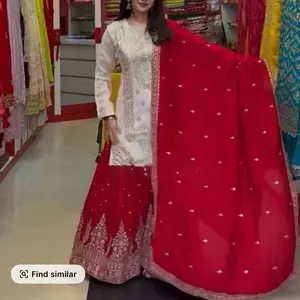 Women white plazo sharara set wedding party wear Pakistani suit