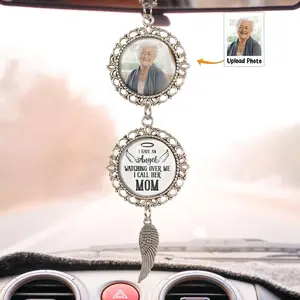 Custom Car Photo Ornament – Angel Watching Over Me – Memorial Rearview Mirror Accessory – Personalized Bereavement Gift – Remembrance Keepsake