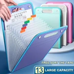 2pcs A4 Handheld Vertical File Folder, 13-Compartment Document Organizer, Large Capacity, Durable, Portable, Ideal for Home Office School Travel