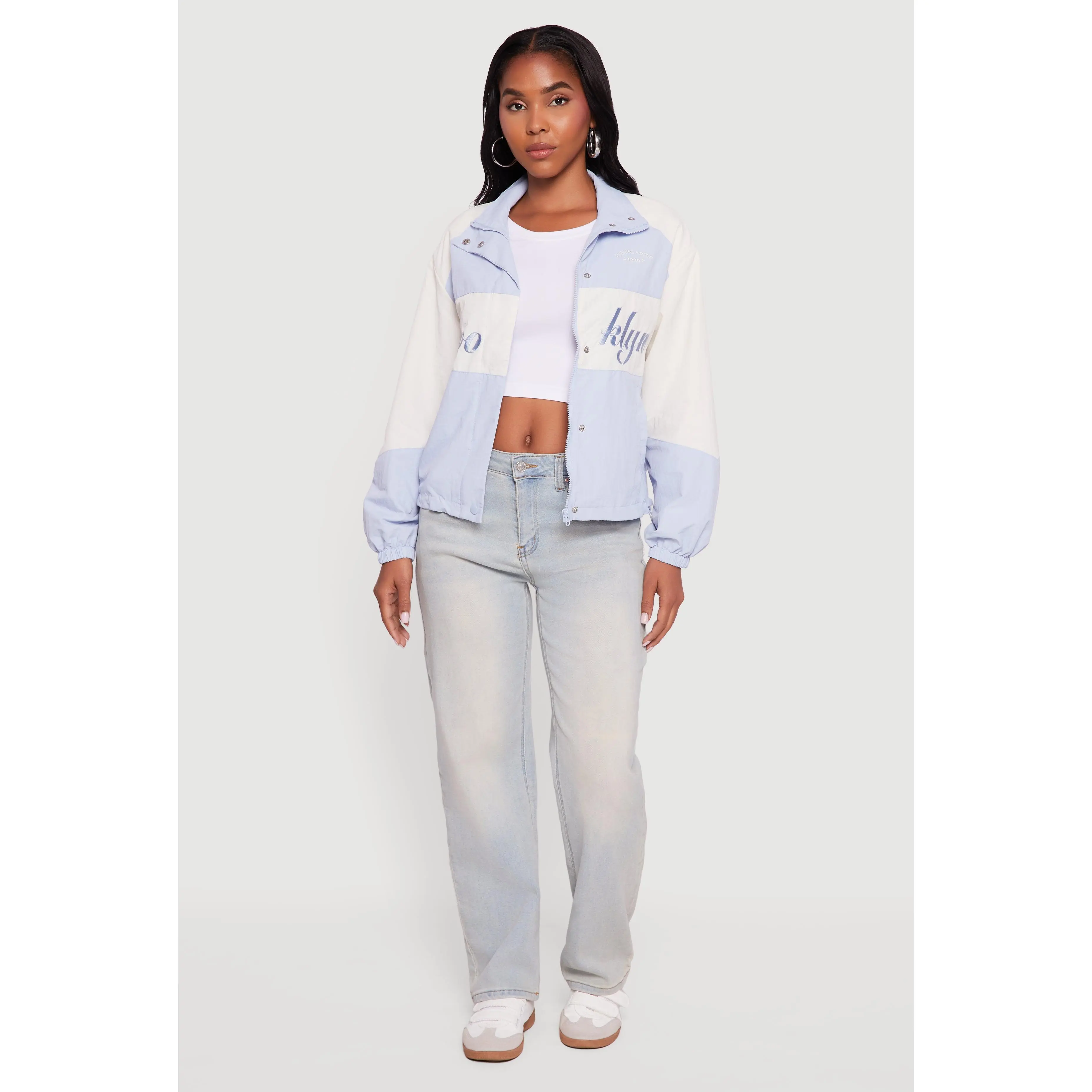 Color Blocked The Big Apple Graphic Windbreaker Jacket
