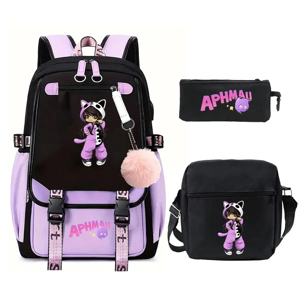 New Aphmau Print Backpack Large Capacity Student Schoolbag Men Women Fashion Computer Backpack Lunch Bags Pencil Case 3pcs Set