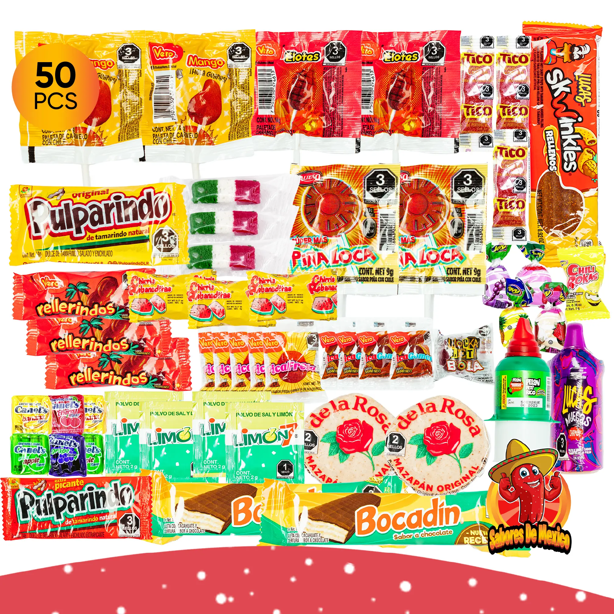 Mexican Candy Mix 50pcs - Spicy or Non-Spicy Dulces Mexicanos Pica Fresa Mazapan Pelon Pelo Rico Vero Lollipop Pulparindo Lucas Sweet Snack Assorted B