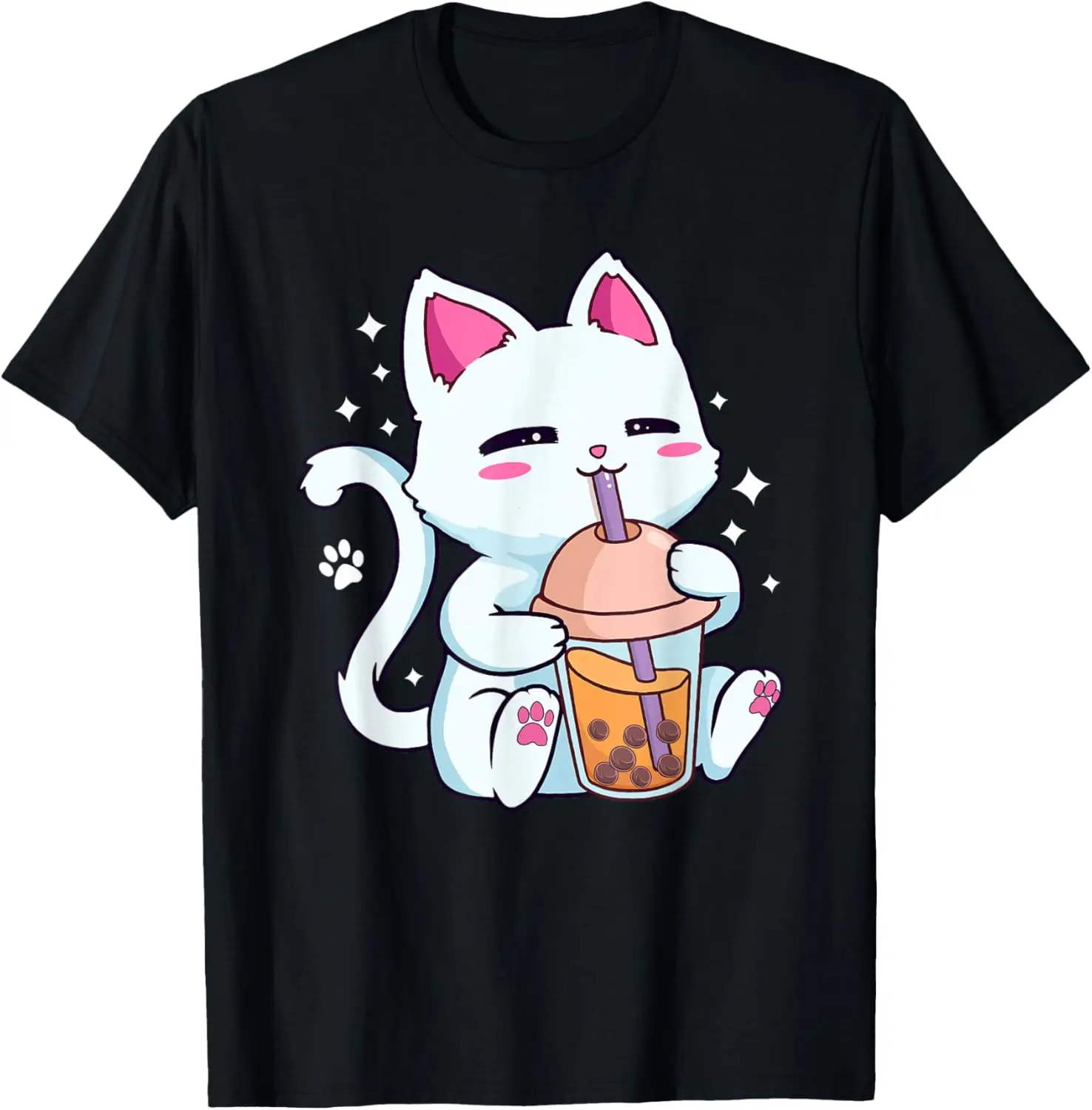 100% Cotton Cat Boba Bubble Tea Women Girls Kawaii Anime Neko T-Shirt