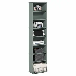 JAYA DVD Shelf, 8-Tier Tall Narrow CD Rack, Media Shelf with Adjustable Shelves, DVD Storage Cabinets for CD Blueray Game Disc, Easy Assembly, for Living Room, Home Office, Sage Green