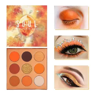 Eyeshadow Palette 9Colors Orange Eyeshadow Gemstone Shadow Palettes Highly Pigmented Mattes Shimmers Smokey Glitter Cream Colorful Powder Blendable Long Lasting Waterproof Makeup Palette