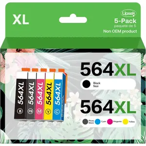 Upsek 564XL 564 Compatible Ink Cartridge Replacement for 564XL Ink Cartridges for HP Printers Photosmart 7520 6525 6520 3520 5520 DeskJet 3520 3522(Black, Cyan, Magenta, Yellow, Photo Black, 5-Pack)