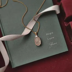 Rose Quartz Gold Necklace 18K Stainless Steel Gemstone Jewelry Birthday Gift for Her