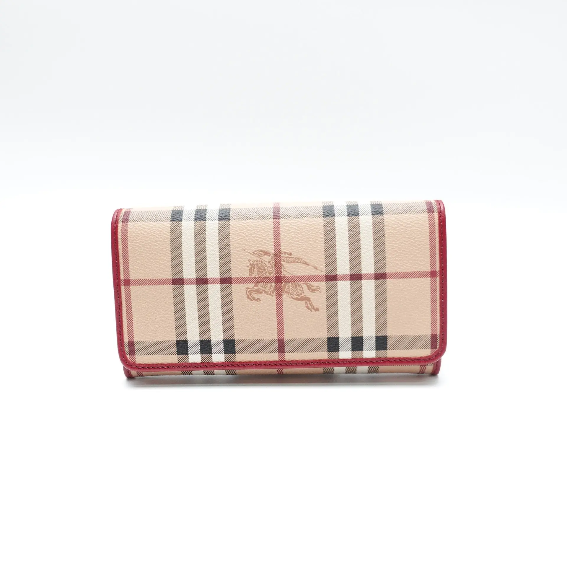 Pre-owned BURBERRY check canvas with leather trim Small Leather Goods Beige Check Canvas Long Wallet T10436050