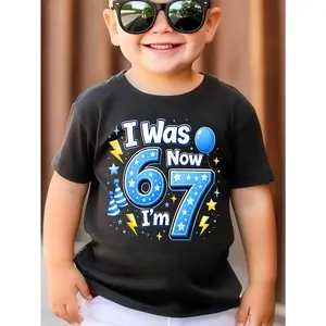 6 7 Birthday Boy 7 Years Old I was 6 Now I'm 7 67 Meme Funny Awesome Graphic Kid T-Shirt Cute Kid T Shirts Streetwear Tees Tops for Kid best gift for kids
