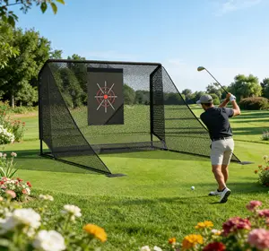 Golf Practice Net Auto Ball Return Enclosure with Side Barriers Portable Durable Hitting Net for Backyard Indoor Use Heavy Duty Knotless Polyester Netting Complete Set with Accessories