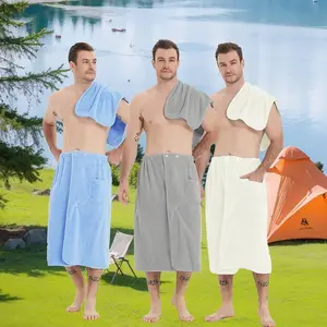 Men's Wrap Bath Towel Robe Set, Adjustable Size, Pocketed, Quick-Dry High Absorbency, Safety Buckle Design, Perfect for Bathroom Hotel Gym Spa, Absorbent Towel