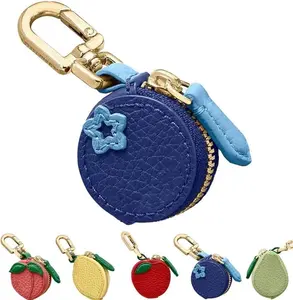 Trendy cute keychain Fruit Coin Purse Keychain, Mini Leather Bag Charm for Women, Cute Kawaii Coin Holder Keychain Purse, Gift Idea for Her, Strawberry, Orange, Peach Design, Blueberry, mini coin purse keychain Charm