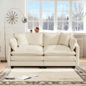Loveseat Sofa Couch for Living Room,Modern Modular Sectional Sofa 2-Seat 78" Chenille Removable Memory Foam Sofa with 2 Throw Pillows,2 Lumbar Pillows,for Bedroom Apartmen, Beige