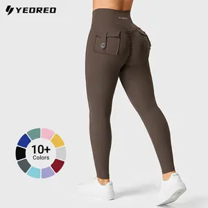 YEOREO CoreFlex Leggings with Pockets for Women Charm Scrunch Workout Leggings V Cross Waist Butt Lifting Gym Yoga Pants