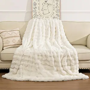 [HomeEssentialsRestock] HEBE Faux Fur Throw Blanket Big Bubble Rabbit Fluff Blanket for Couch, Bed, Sofa Fuzzy Elegant Soft Blanket for Living Room, Bedroom