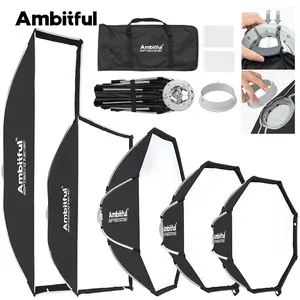AmbitfulQ7 Side Quick-Mount Octagonal Strip Softbox, Bowens Mount Deep Parabolic Quick-Release Grid, On-Camera Mount Soft Shade, Long Strip Portable Fill Light Cover for Photography, Outdoor Live Streaming