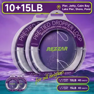 REZZAR Pre-Tied Dropper Loop Rig 10+15LB - Bottom Fishing for Whiting/Croaker & Channel Catfish - Pier, River & Lake Ready, Live Bait Optimized, 14" Spacing