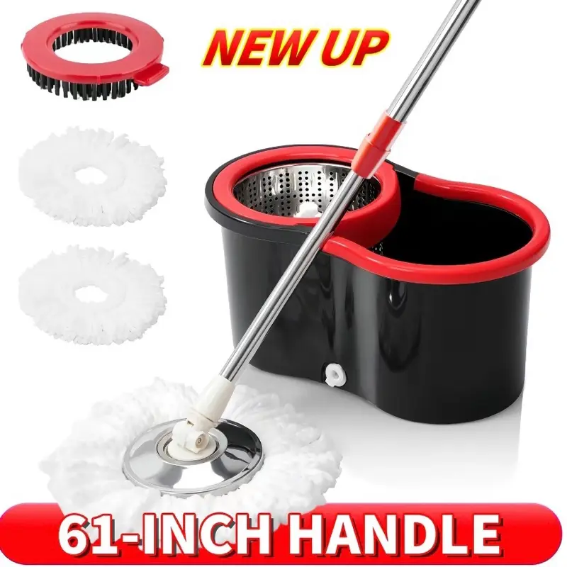 ￼ Viral Multicolor 360° Spin Mop and Bucket Set with 3 Microfiber Cleaning Mop Refills, Stainless Steel Adjustable Extended Handle, Non-Slip Design Household Items
