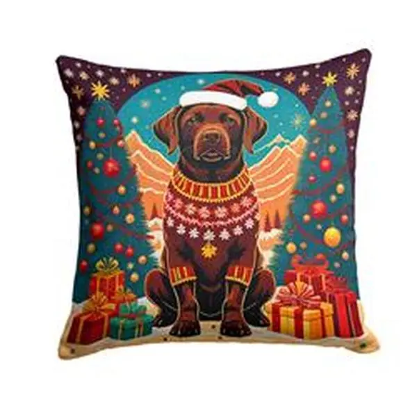18 x 18 in. Unisex Chocolate Labrador Retriever Christmas Fabric Decorative Pillow