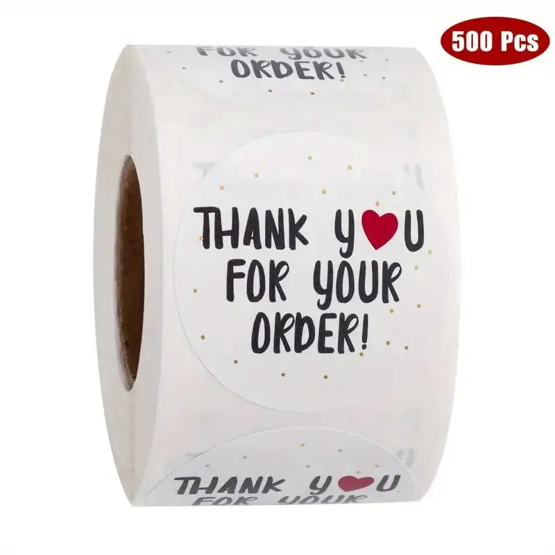 500pcs DIY Thank You Adhesive Stickers for Small Business, 1 Roll Pack, Sticker Rolls, Perfect for Online Stores, Gift Box Decoration, Convey Gratitude