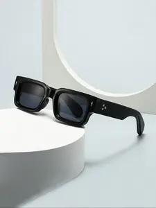 Men's Classic Minimalist Style Plastic Square Frame Sunglasses, Retro Arrow Design for Outdoor Travel, UV Protection & Fashionable Eyewear