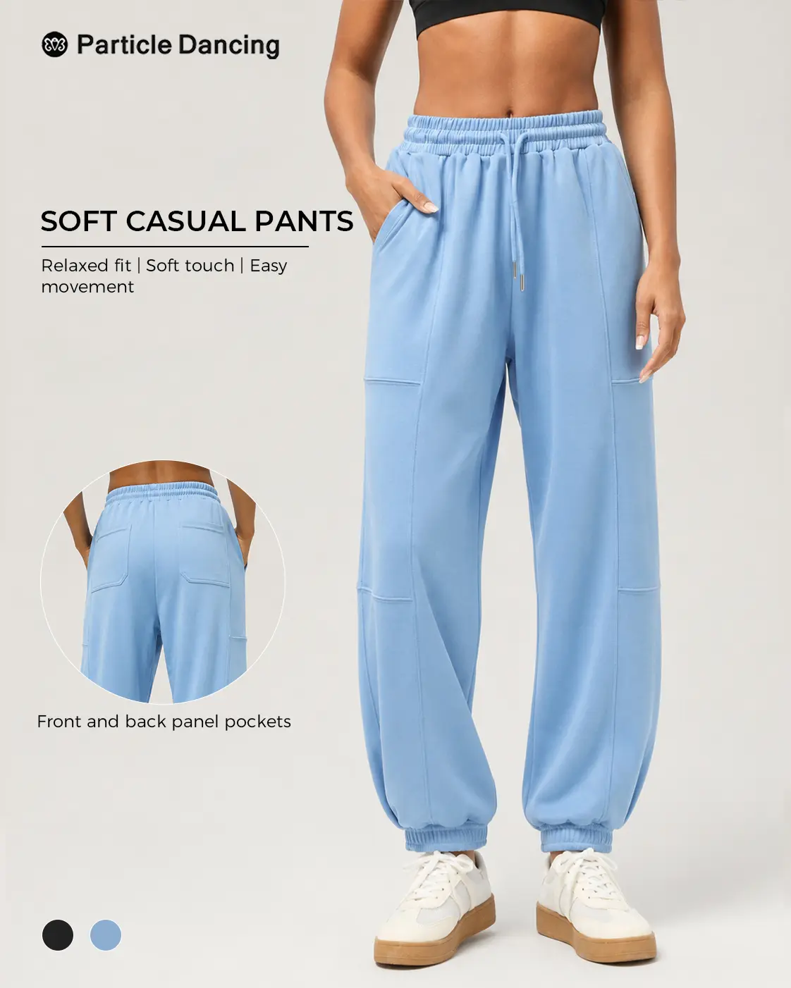 Women’s Loose-Fit Baggy Jogger Sweatpants - Baby Blue High Waist Elastic Waist Lounge Pants with Drawstring, Cuffed Hem, Rear Pockets, Soft Touch for Universal Sport, Everyday Wear